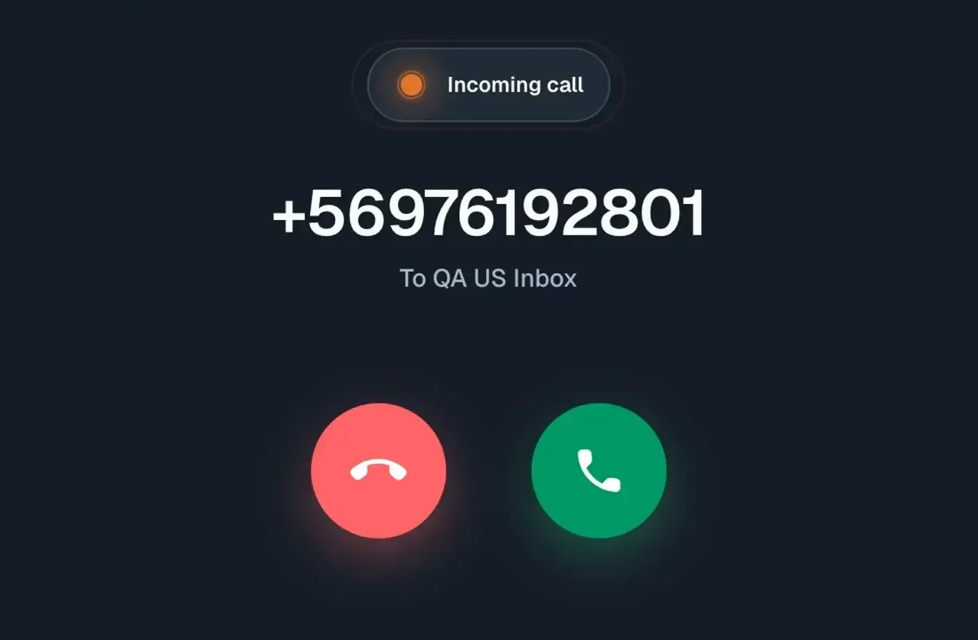 Talkala incoming call card showing answer and decline controls