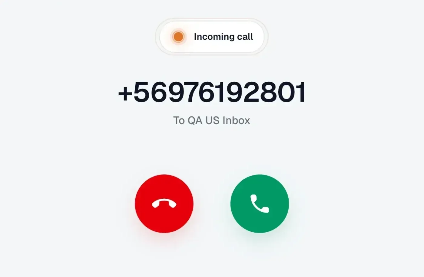 Talkala incoming call card showing answer and decline controls