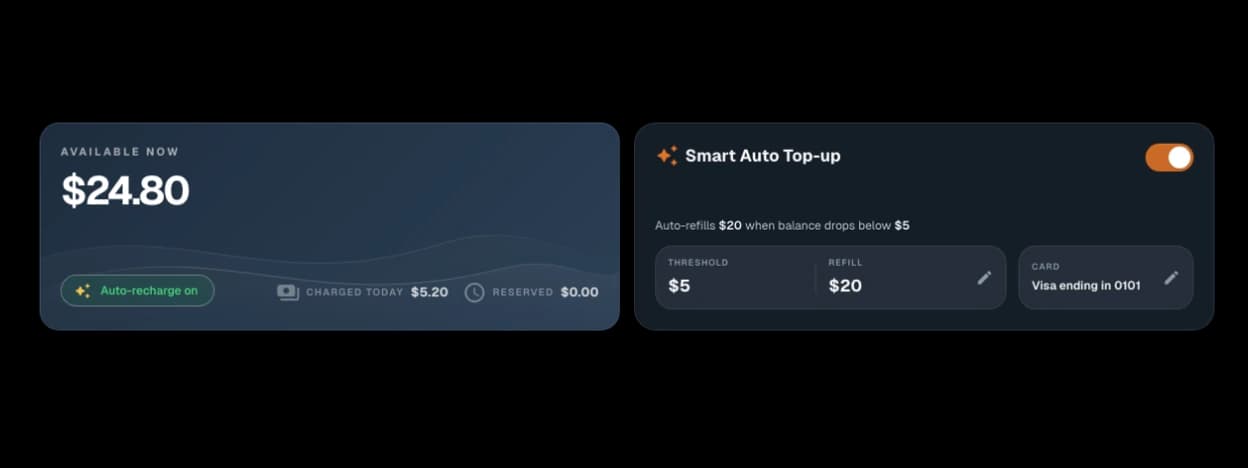 Talkala wallet balance module with demo available balance, auto top-up status, and wallet activity