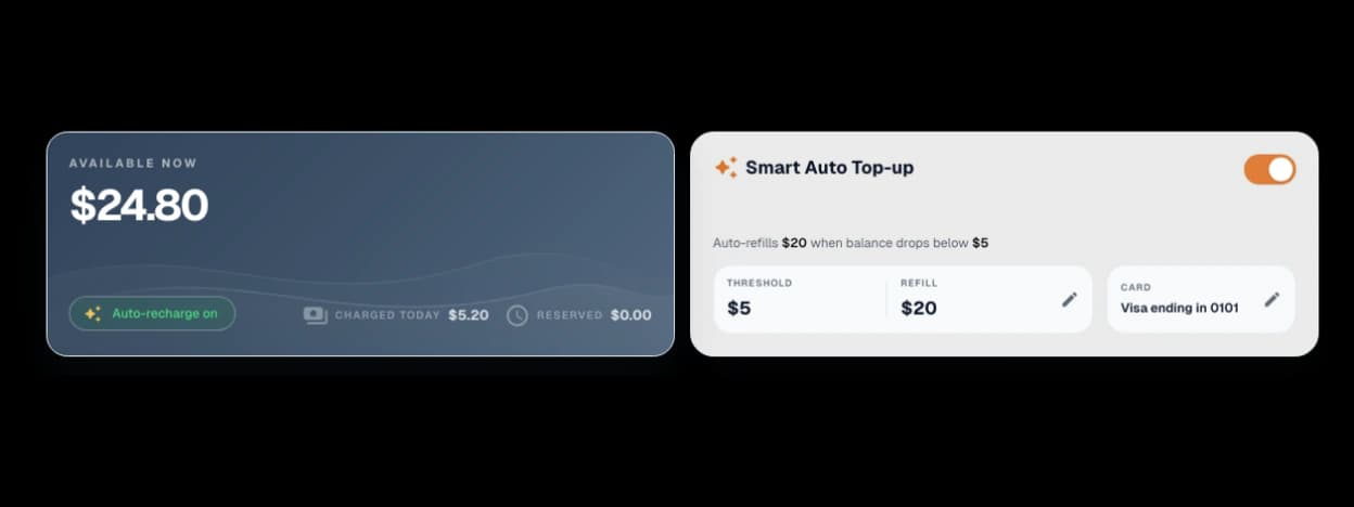 Talkala wallet balance module with demo available balance, auto top-up status, and wallet activity