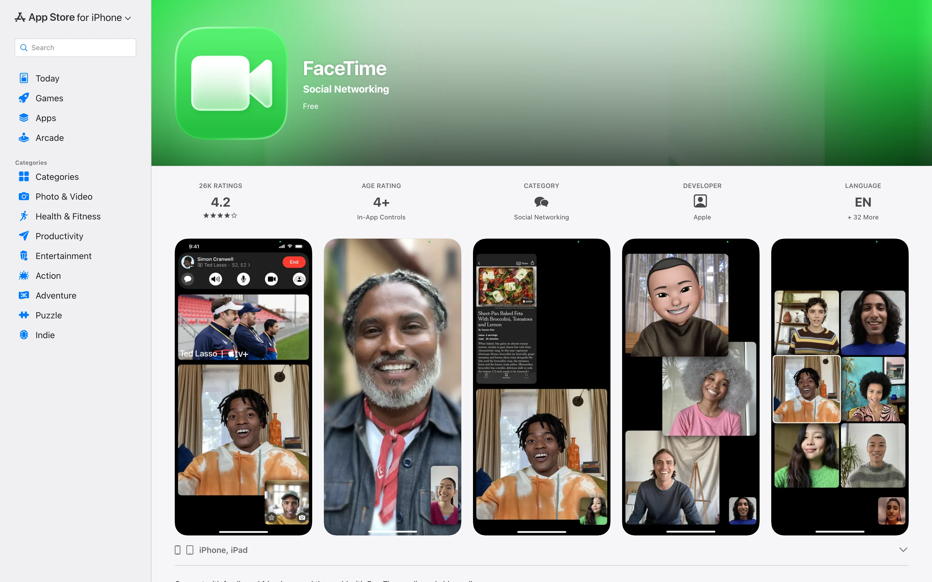Apple FaceTime App Store page screenshot