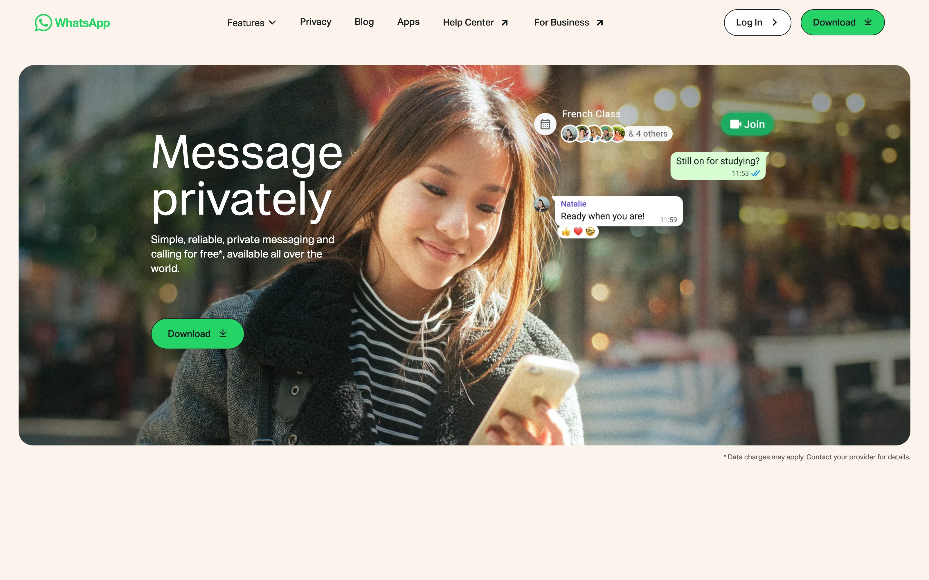 WhatsApp official landing page screenshot