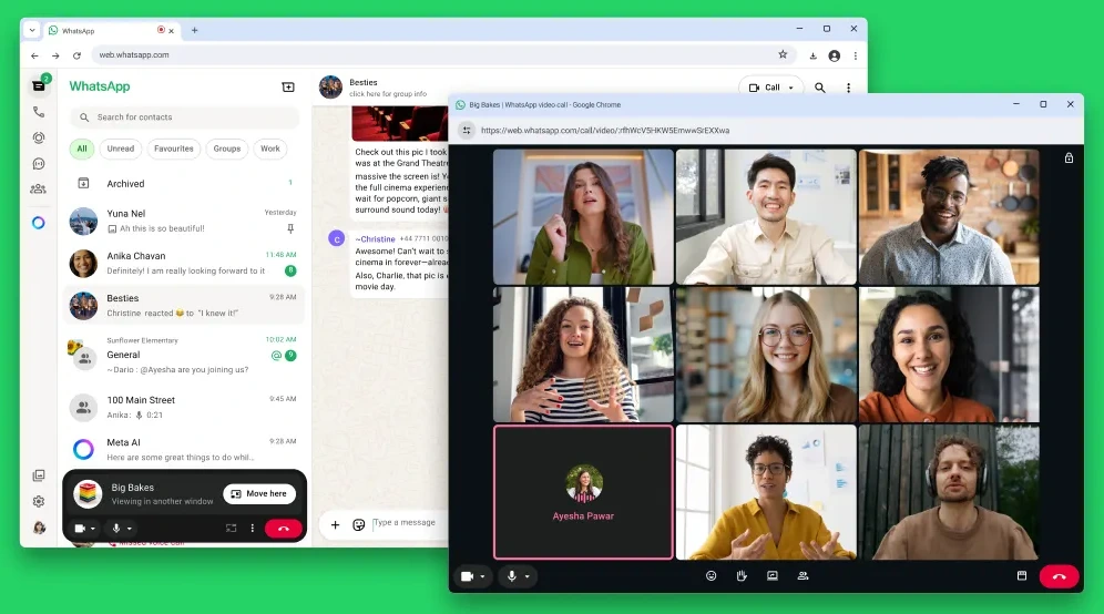 Official WhatsApp image showing a voice or video call in a web browser